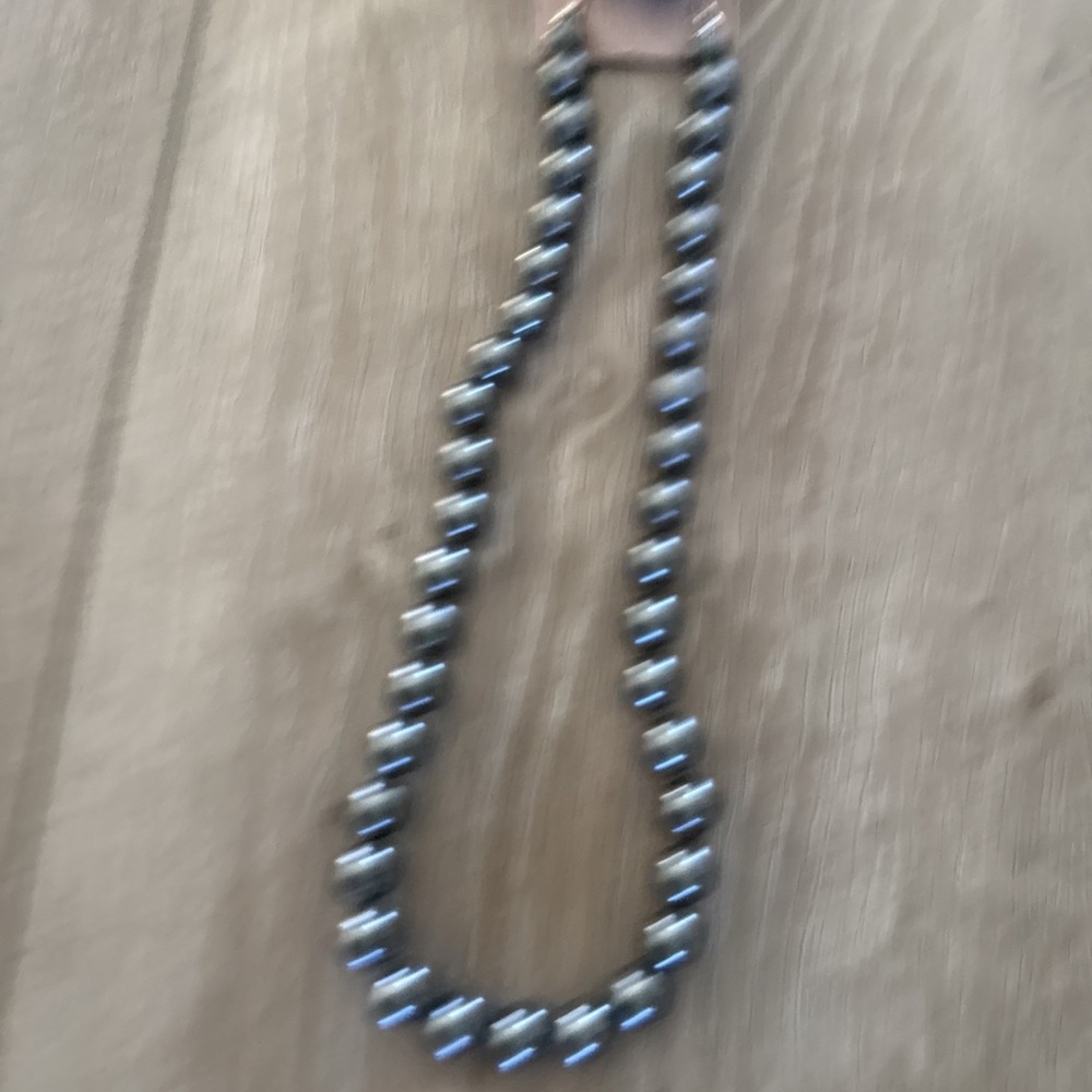 Grey faux pearl necklace graduated round bead beaded necklace‎ W/earrings Set